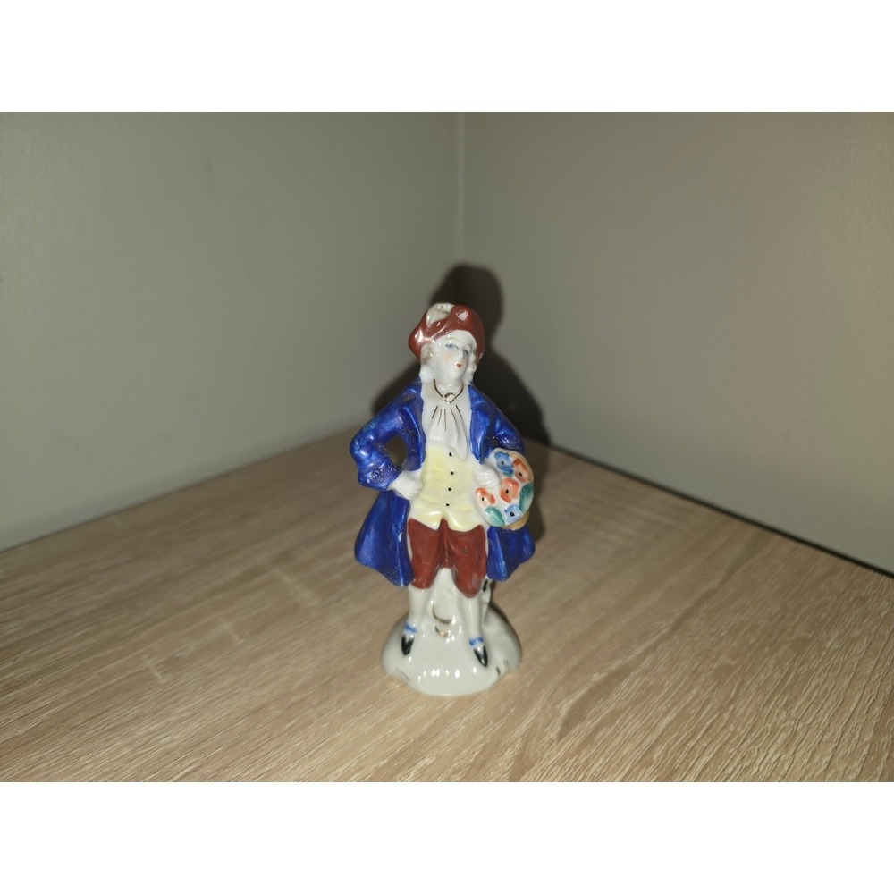 Vintage Occupied Japan Hand Painted Porcelain Colonial Man Figurine Blue Coat